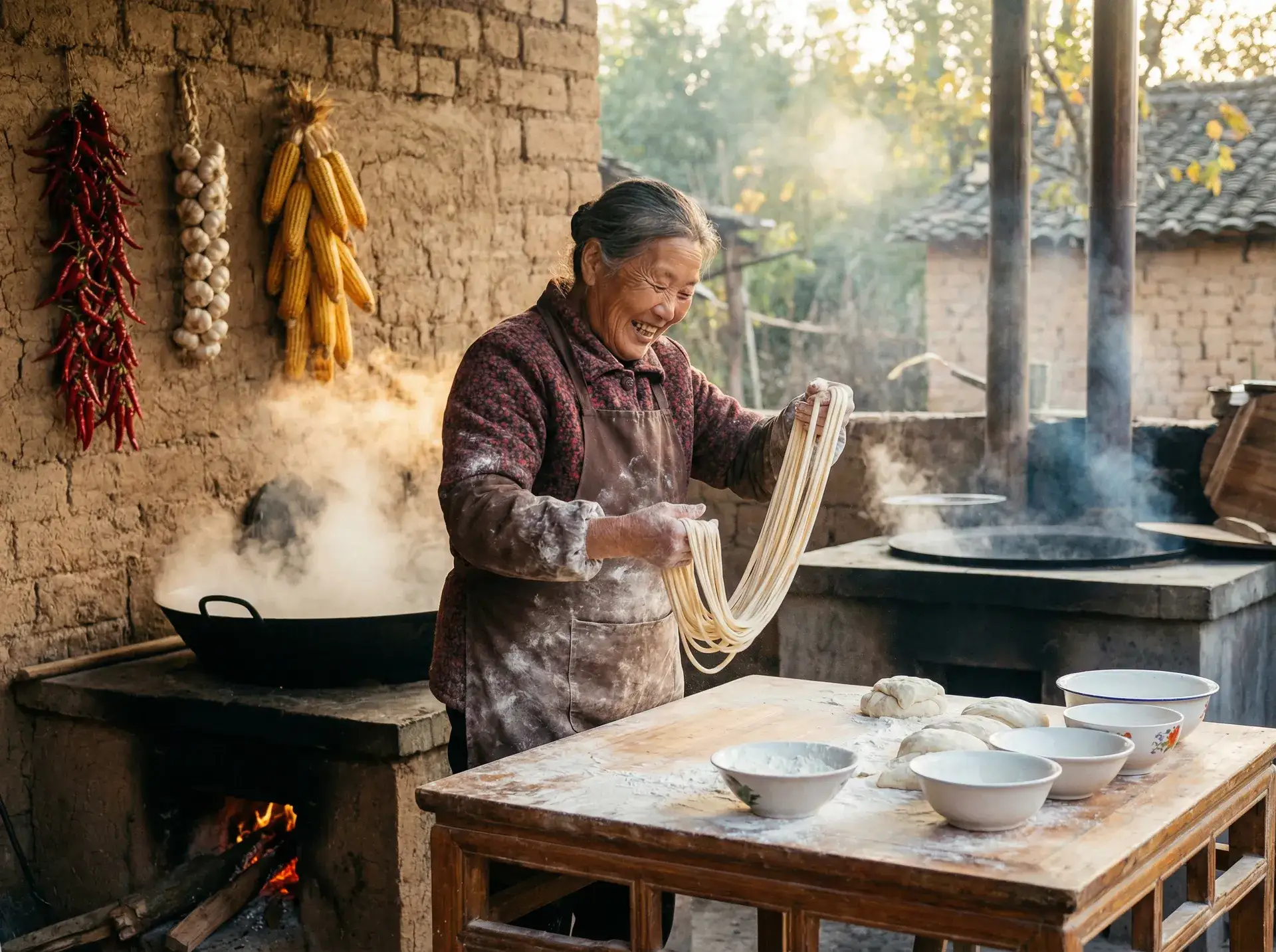 农家大嫂手擀面 - 岳潮湿的肥厚李雪梅 乡村美食